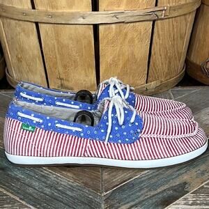 Sanuk Sailaway 2 Patriotic American Flag Canvas Lace-Up Boat Shoes Womens Size 8